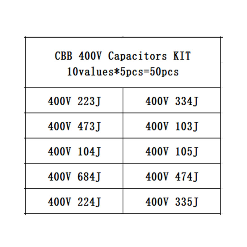 10valor * 5PCS = 50PCS 400V 10 - Capacitor Kit Assortment avaliação e preço